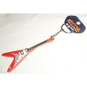 Orange Flying V Wood Electric Guitar KeyChain Key Ring